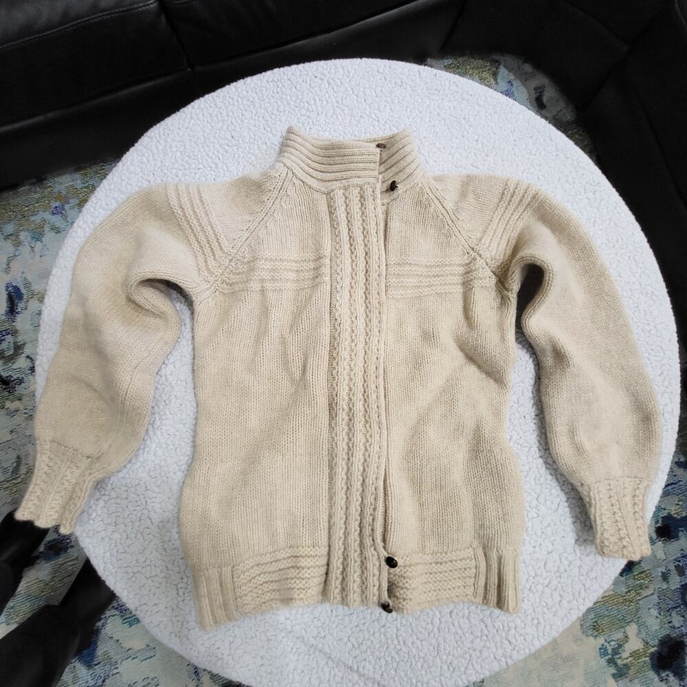 Vintage Eddie Bauer Wool Knit Sweater Women’s Medium Beige Full Zip 90s